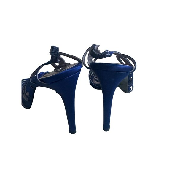Carlos Miele Womens Strappy Royal Blue Satin Open-Toe Heels Size 38 - Picture 8 of 9